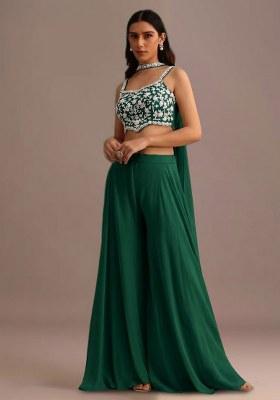 Bottle Green Georgette Handwork Fusion Set