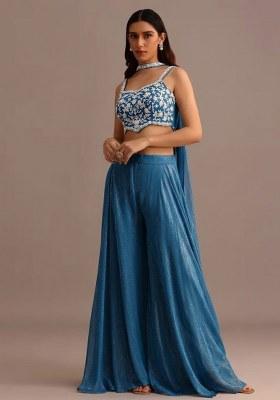 Sky Blue Georgette Handwork Fusion Set