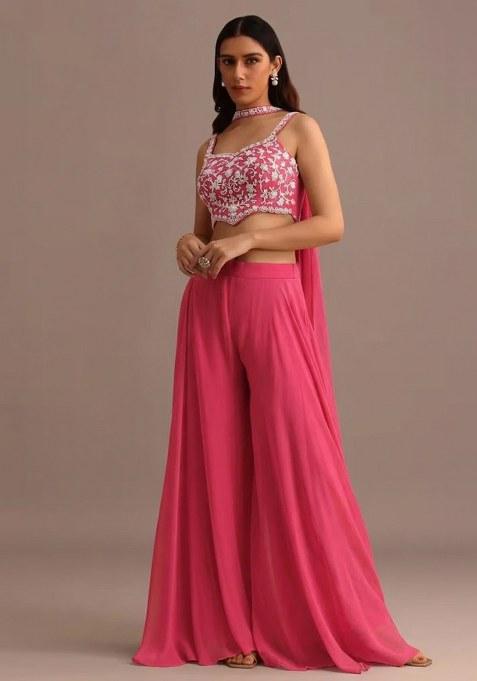 Pink Georgette Handwork Fusion Set