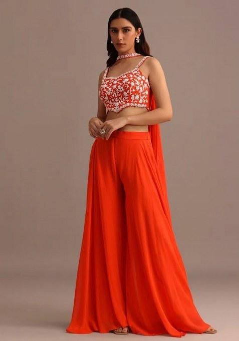 Deep Orange Georgette Handwork Fusion Set