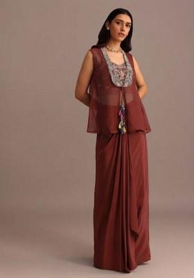 Brown Satin Handwork Fusion Set