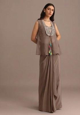 Grey Satin Handwork Fusion Set