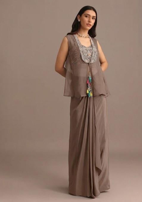 Grey Satin Handwork Fusion Set