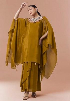 Mustard Crepe Handwork Fusion Set