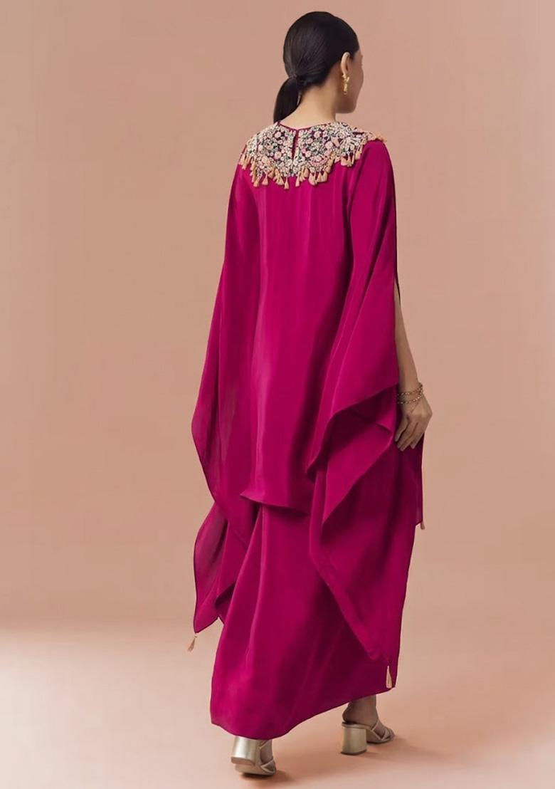 Rani Pink Crepe Handwork Fusion Set - Indya