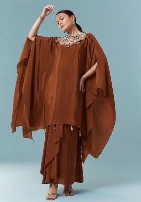 Brown Crepe Handwork Fusion Set