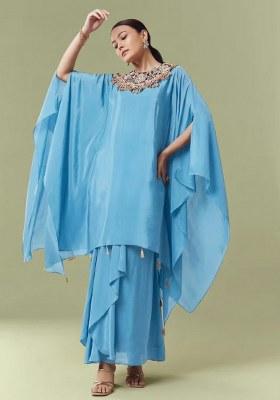 Sky Blue Crepe Handwork Fusion Set