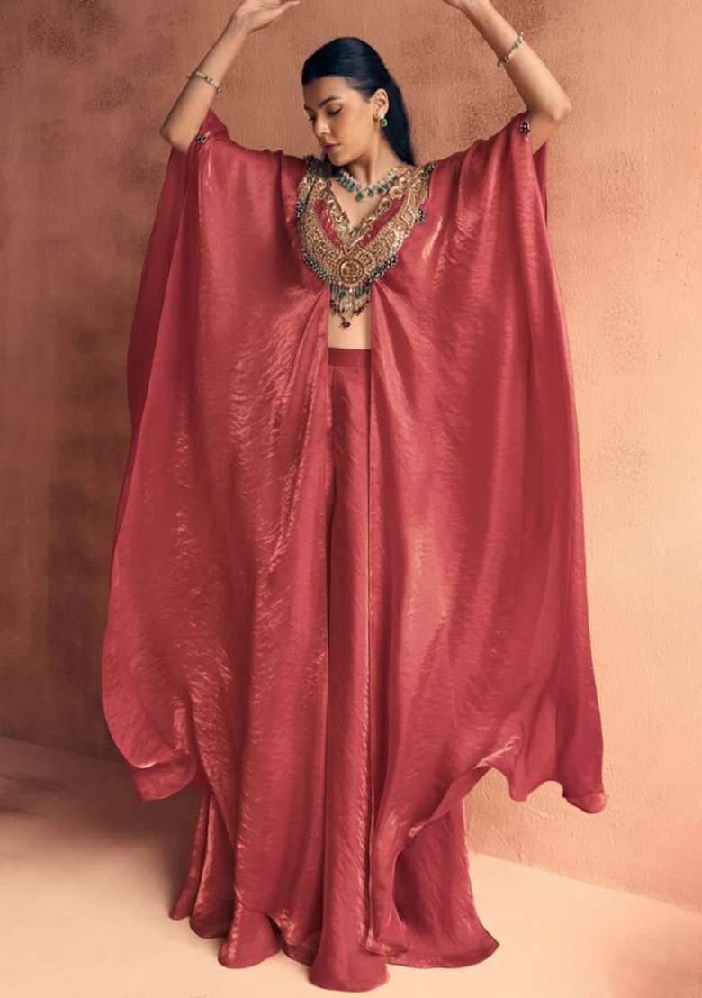 Brown Silk Handwork Fusion Set - Indya