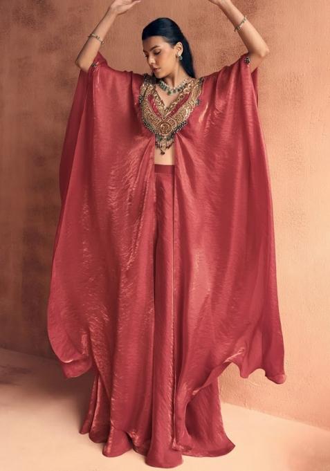 Brown Silk Handwork Fusion Set