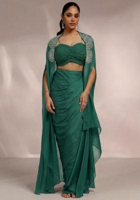 Emerald&nbsp;Green Satin Handwork Fusion Set
