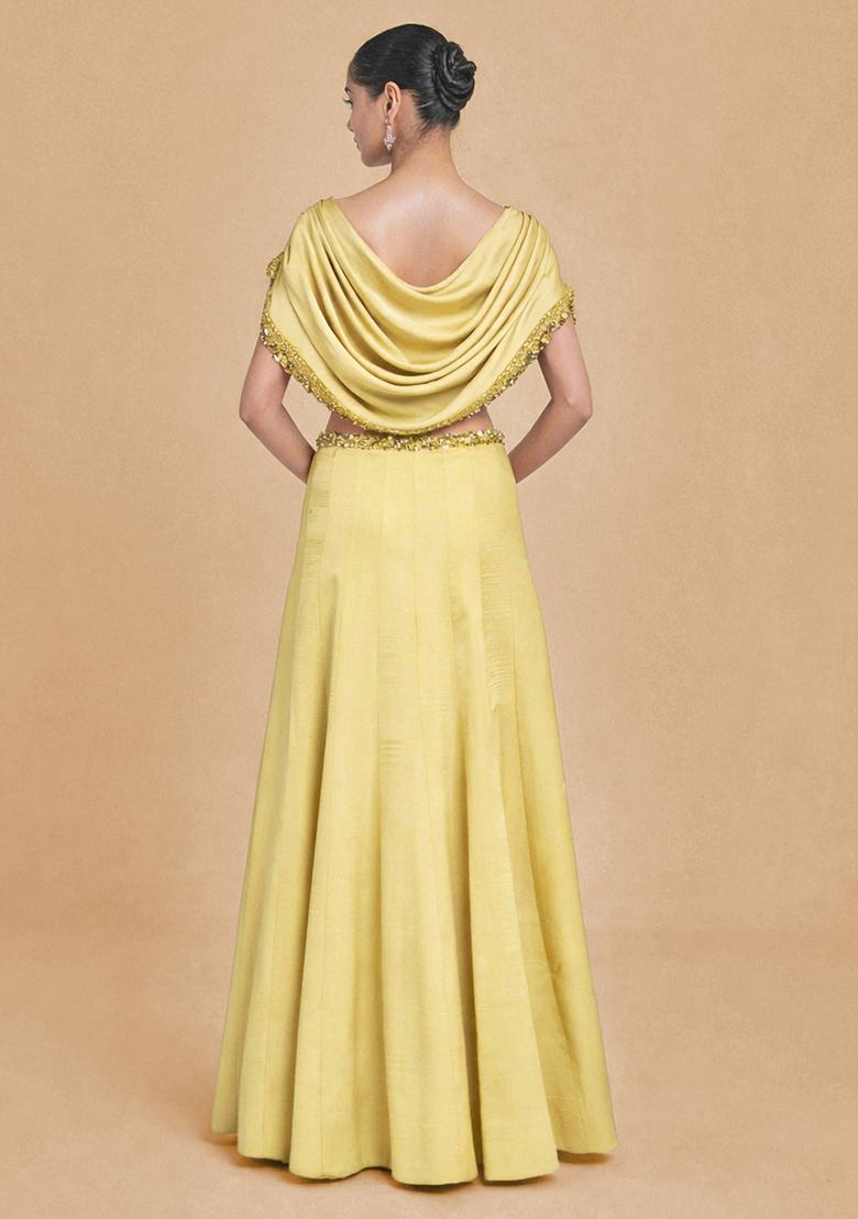 Yellow Crepe Handwork Lehenga Set - Indya