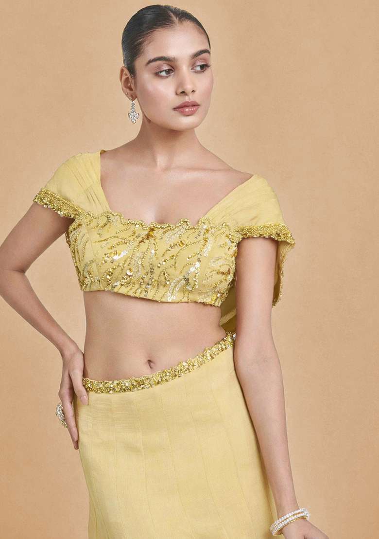 Yellow Crepe Handwork Lehenga Set - Indya