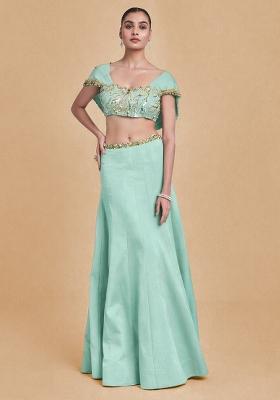 Mint Green Crepe Handwork Lehenga Set