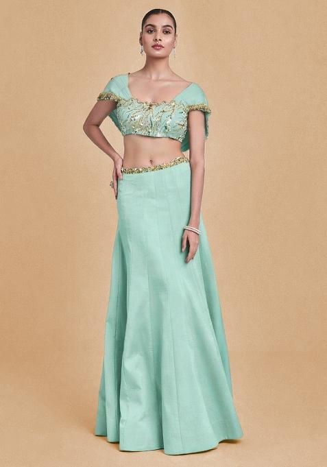Mint Green Crepe Handwork Lehenga Set