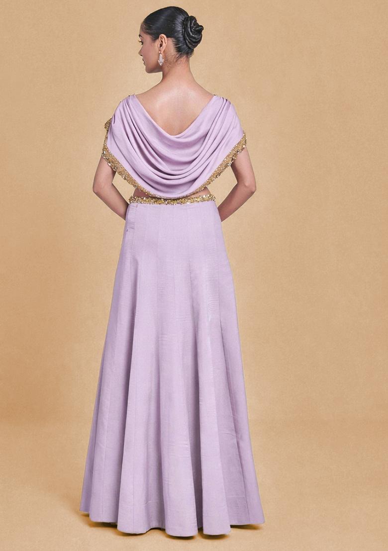 Lilac Crepe Handwork Lehenga Set - Indya