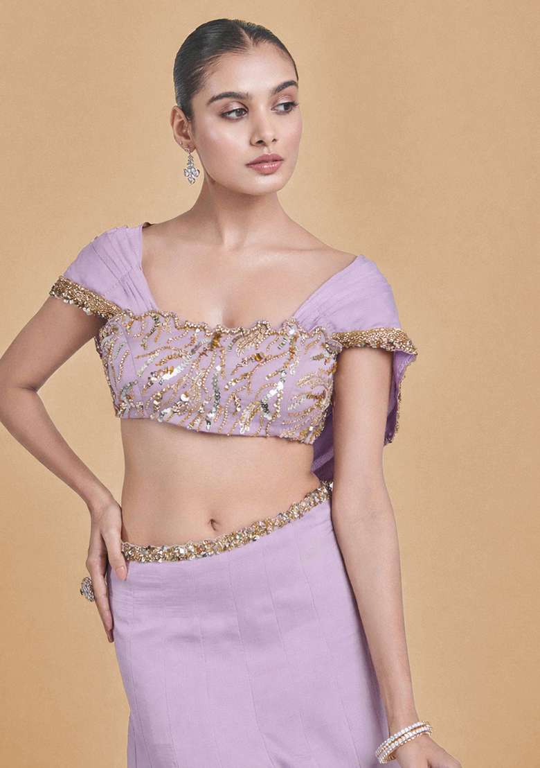 Lilac Crepe Handwork Lehenga Set - Indya
