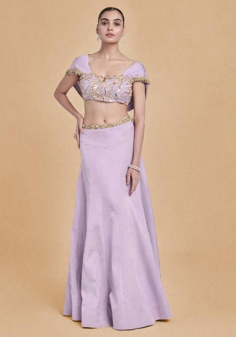 Lilac Crepe Handwork Lehenga Set