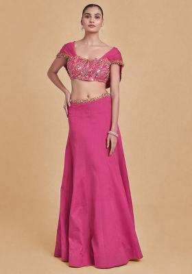 Hot Pink Crepe Handwork Lehenga Set