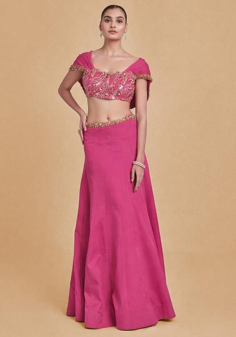 Hot Pink Crepe Handwork Lehenga Set