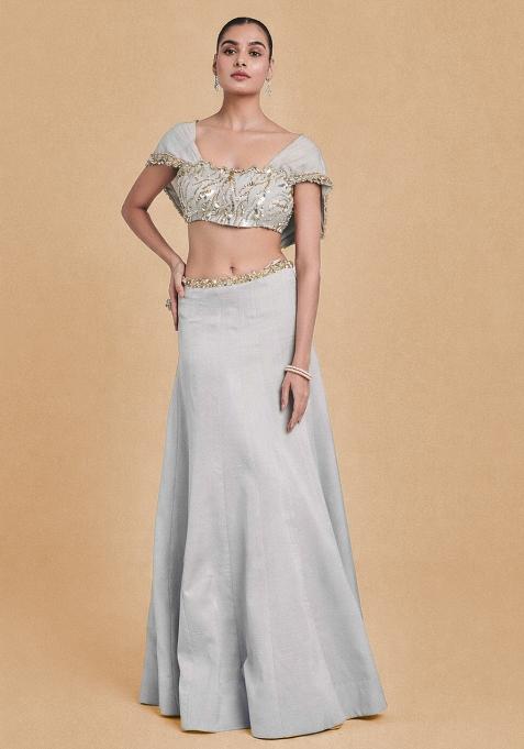 Grey Crepe Handwork Lehenga Set