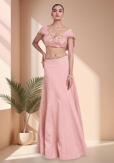 Pink Crepe Handwork Lehenga Set
