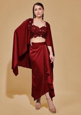 Red Satin Handwork Fusion Set