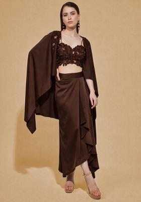Brown Satin Handwork Fusion Set