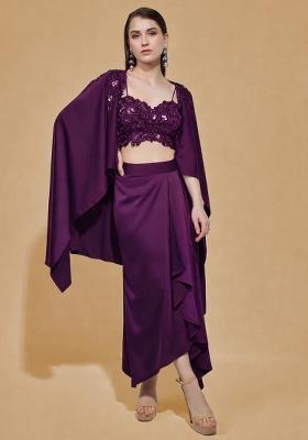 Purple Satin Handwork Fusion Set