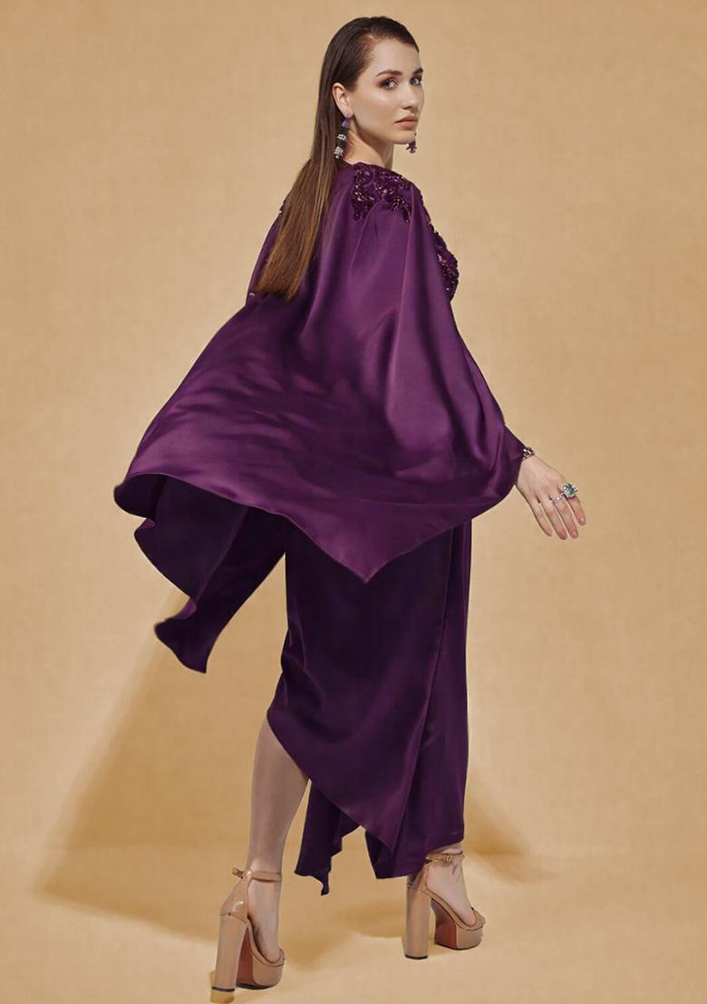 Purple Satin Handwork Fusion Set - Indya