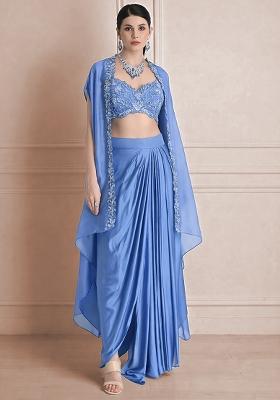 Dusty Blue Satin Handwork Fusion Set