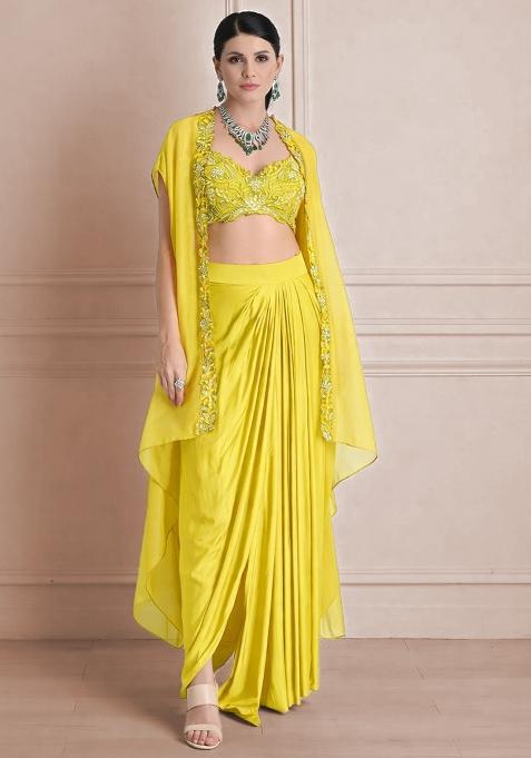 Yellow Satin Handwork Fusion Set