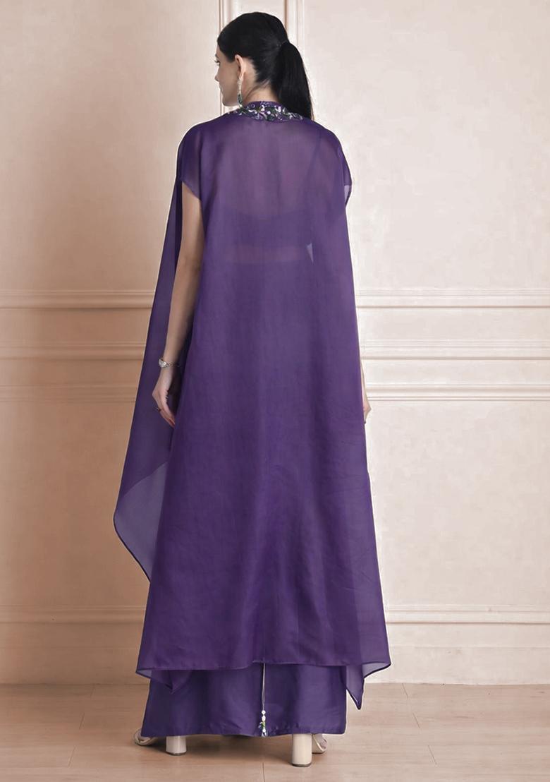 Purple Satin Handwork Fusion Set - Indya