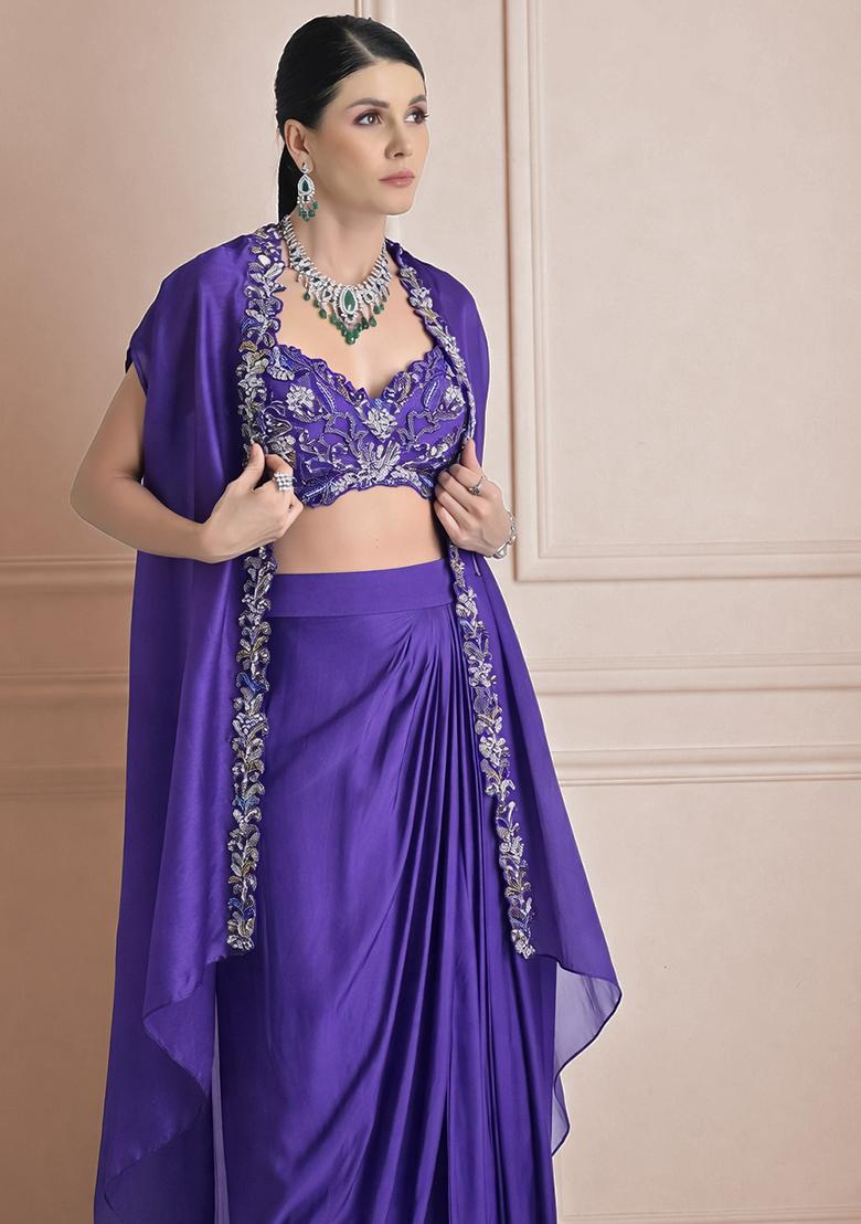 Purple Satin Handwork Fusion Set - Indya