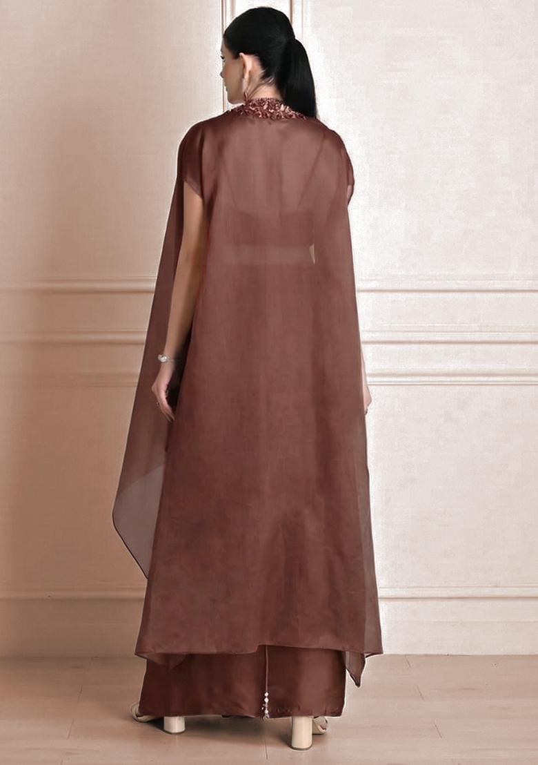 Brown Satin Handwork Fusion Set - Indya