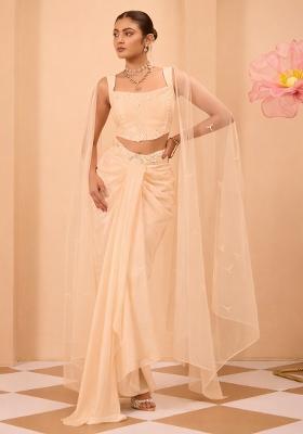 Soft Peach Satin Handwork Fusion Set