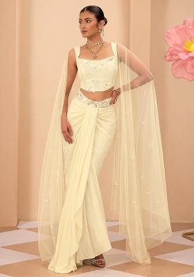 Cream Satin Handwork Fusion Set