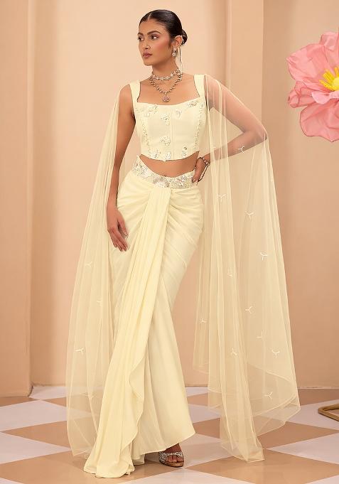 Cream Satin Handwork Fusion Set