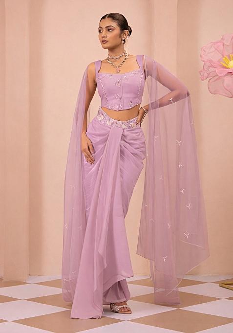Mist Pink Satin Handwork Fusion Set