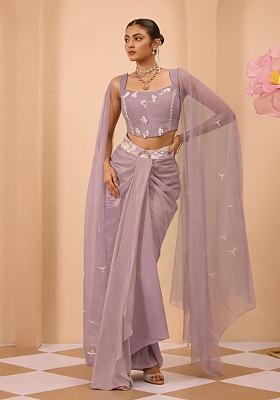 Dusty Lavender Satin Handwork Fusion Set
