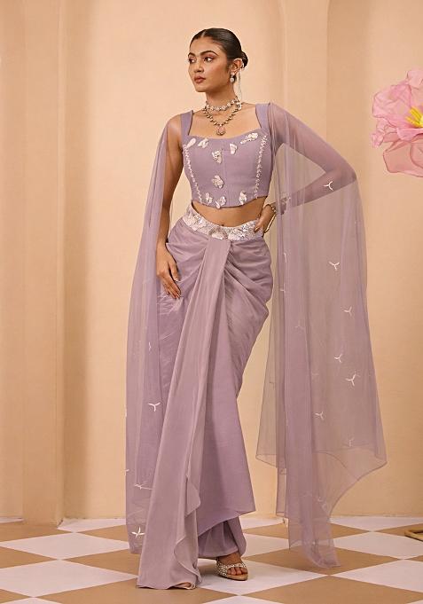 Dusty Lavender Satin Handwork Fusion Set