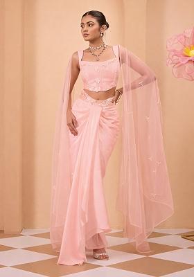 Pink Satin Handwork Fusion Set