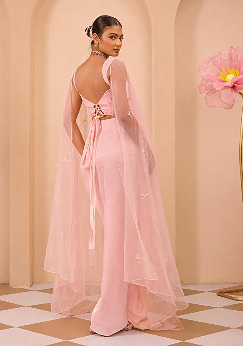 Pink Satin Handwork Fusion Set - Indya