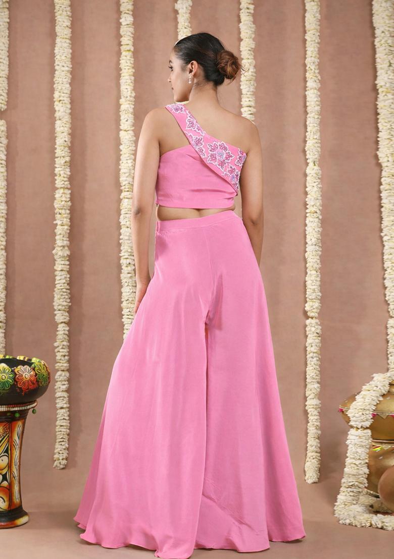 Pink Crepe Handwork Fusion Set - Indya