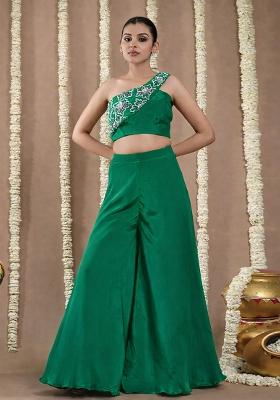 Bottle Green Crepe Handwork Fusion Set