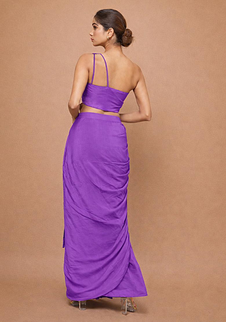 Purple Crepe Handwork Fusion Set - Indya