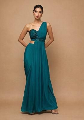 Teal Green Crepe Handwork Fusion Set