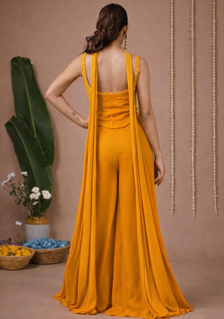 Orange Handwork Goergette Fusion Set - Indya