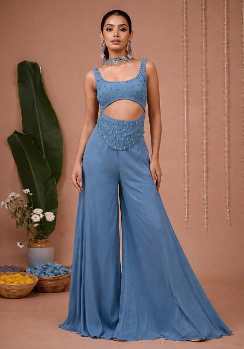 Dusty Blue Handwork Goergette Fusion Set