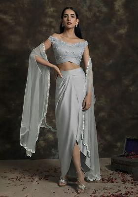 Grey Hand Work Satin Fusion Set