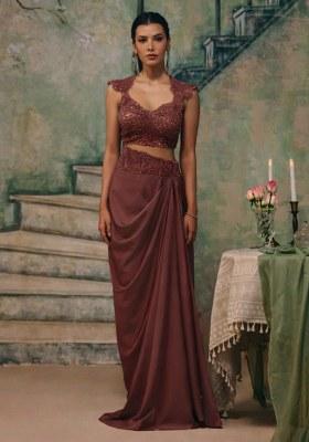 Brown Handwork Satin Fusion Set